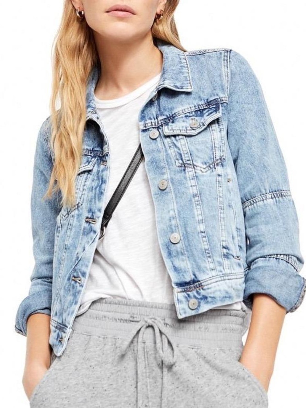 Free People Light Blue Washed Denim Jacket